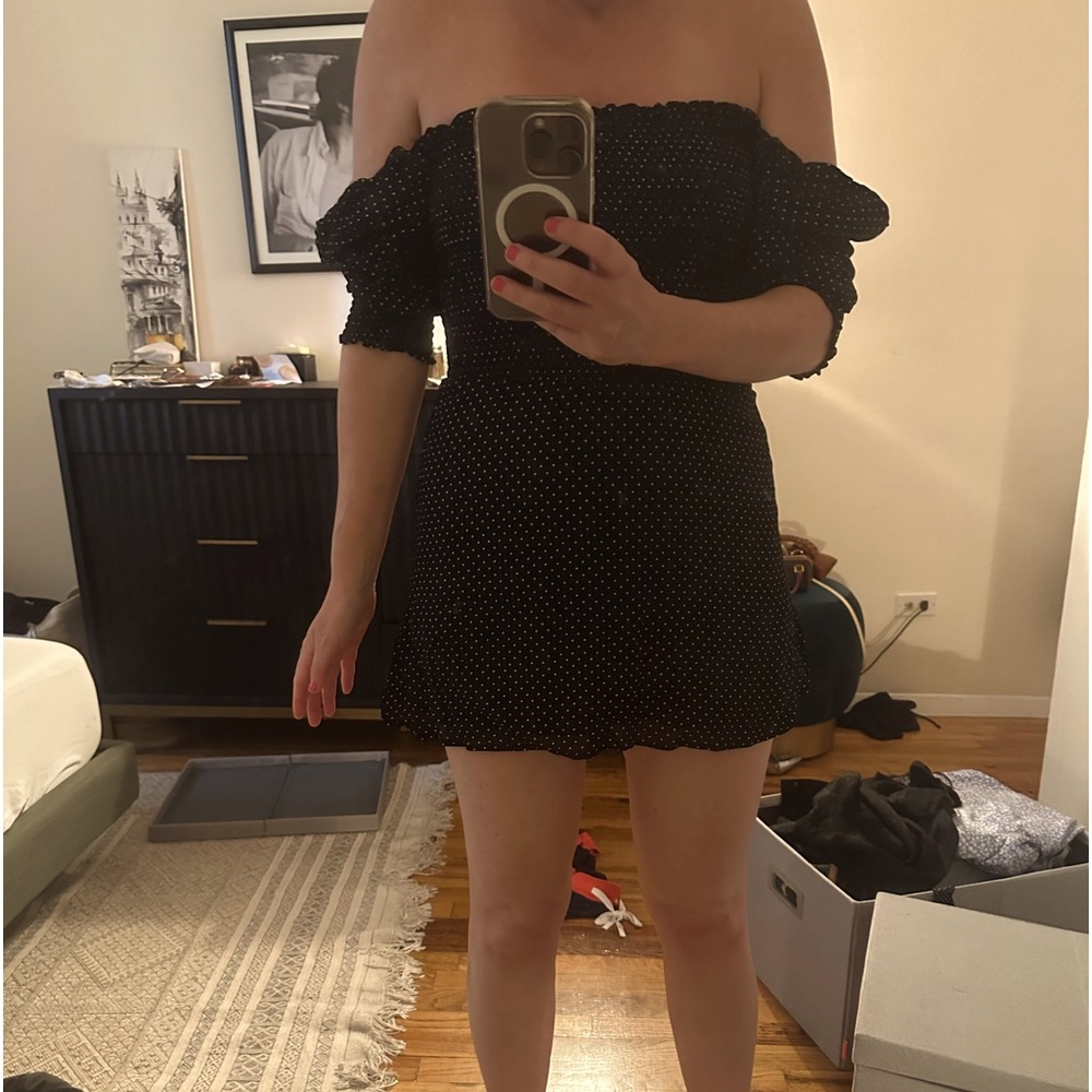 Fun polka dot Reformation mini dress.